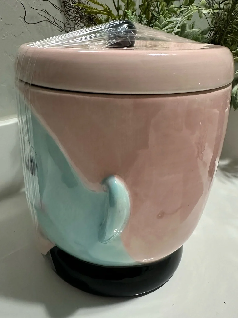 Brand New Pastel Vampire Halloween Ceramic Cookie Jar Pink & Blue